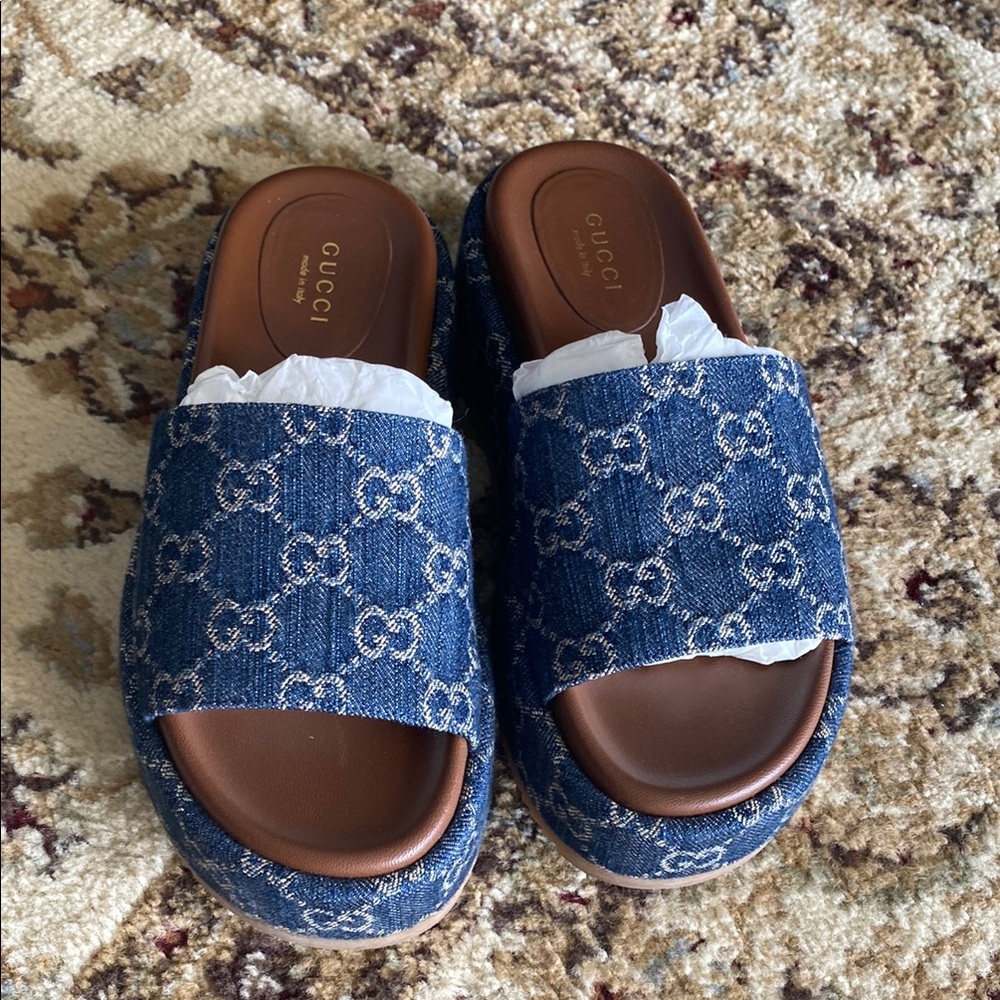 Gucci Denim Monogram Slides